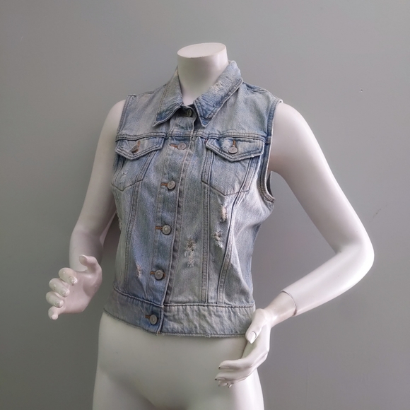 Vintage Y2K Levi's Distressed Light Denim Vest M - Picture 3 of 7